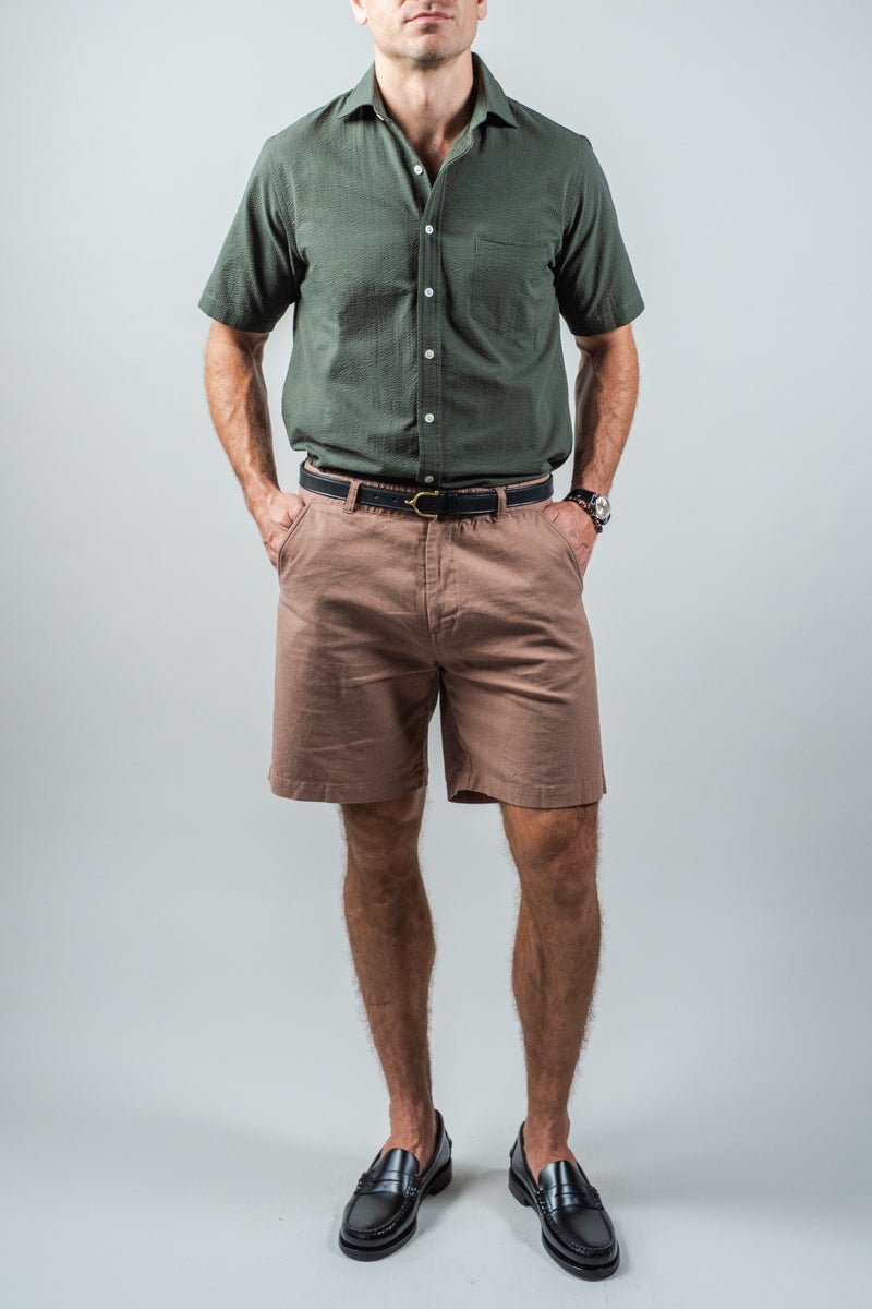 Green Seersucker Camp Collar