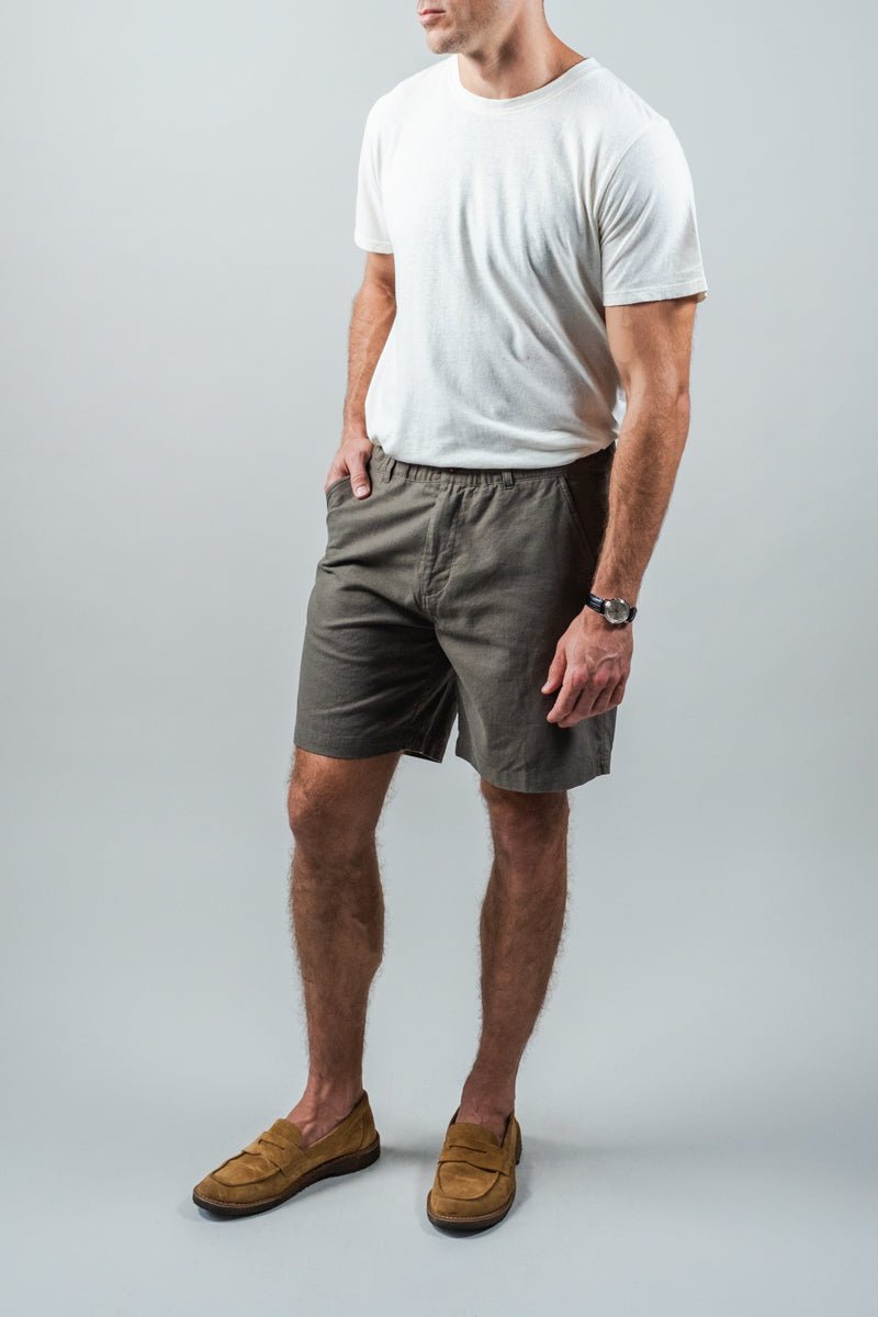 Olive Cotton Linen Field Shorts