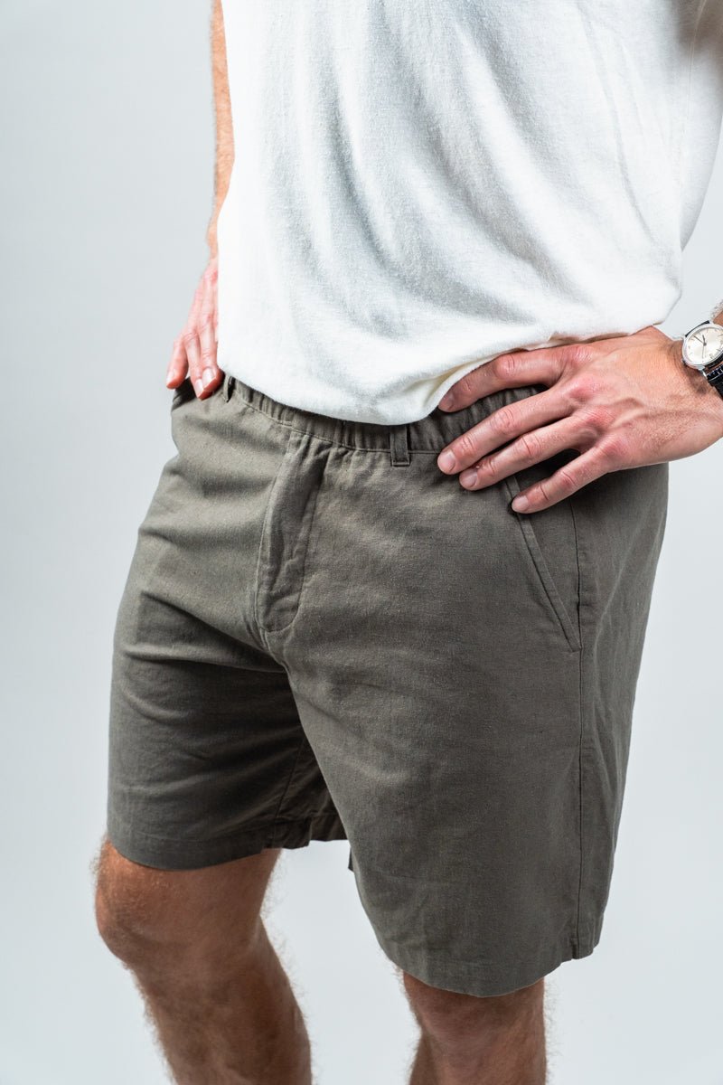 Olive Cotton Linen Field Shorts