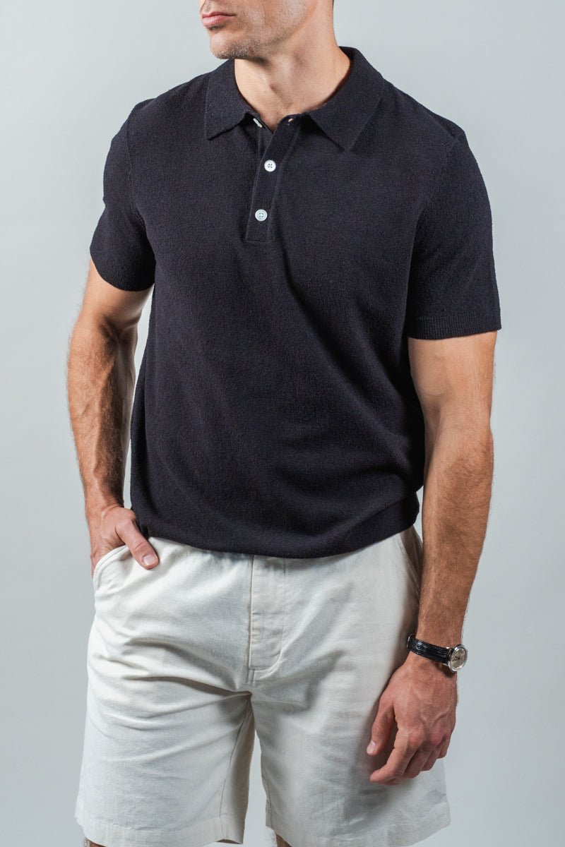 Black Boucle Short Sleeve Polo