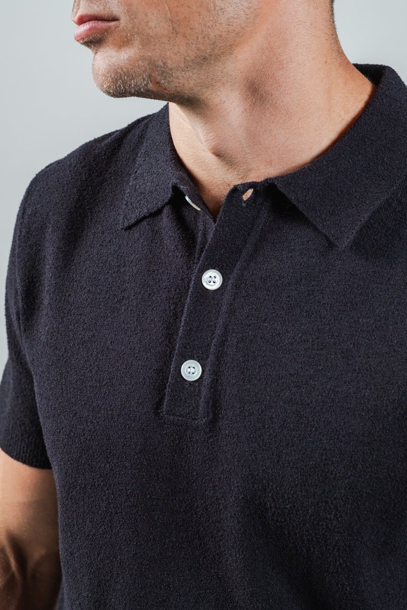 Black Boucle Short Sleeve Polo