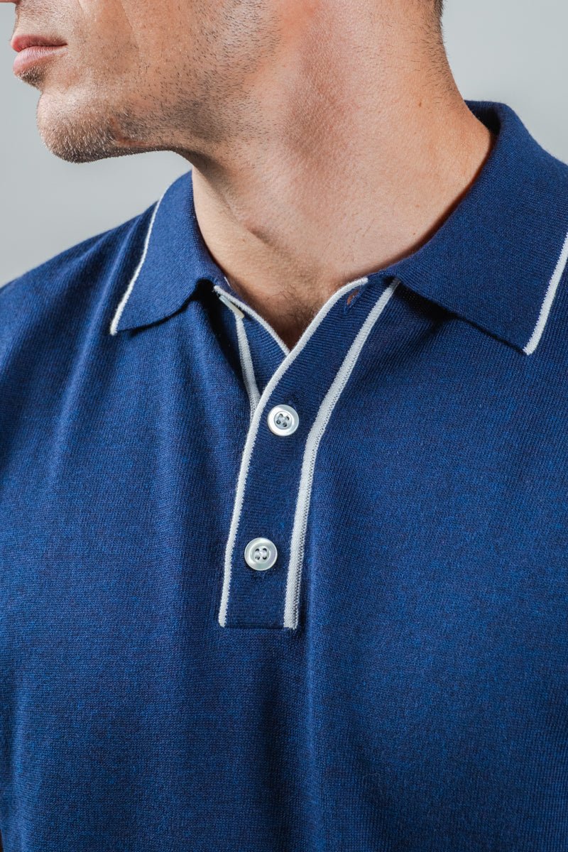 Blue Mélange White Tipped Coton Polo