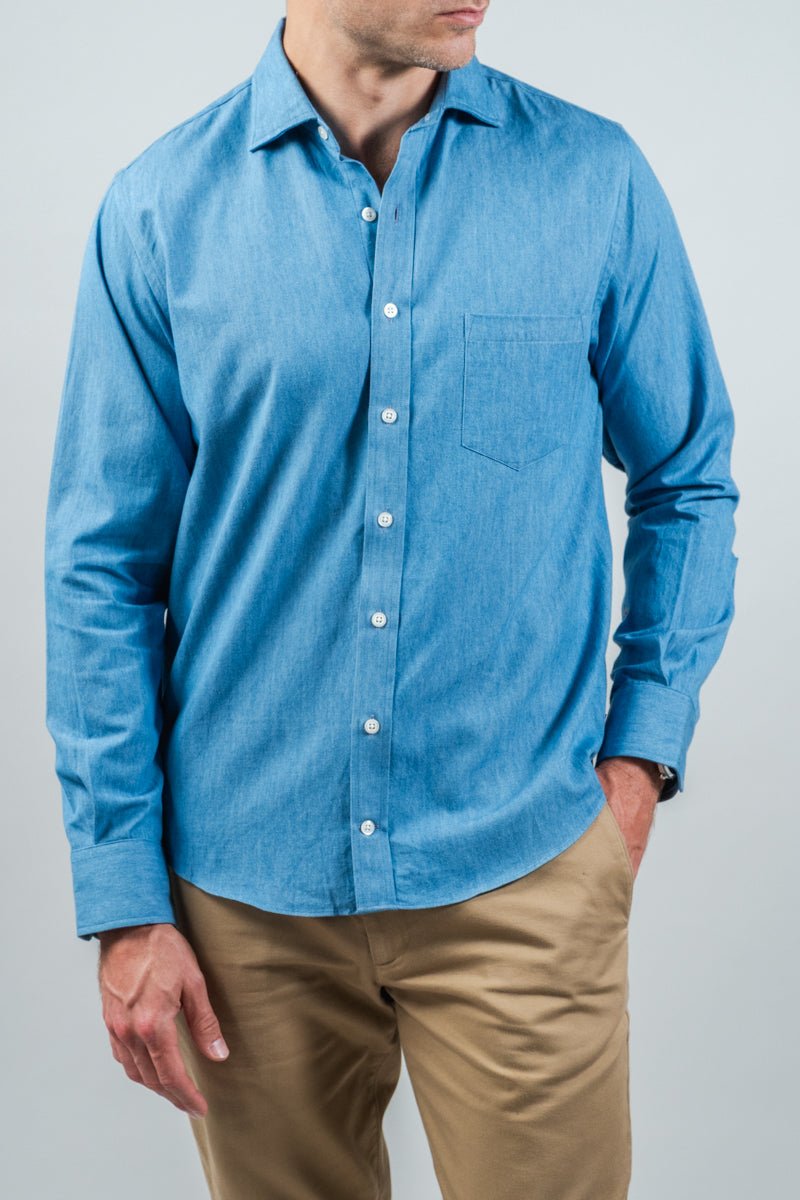 Light Denim Spread Collar