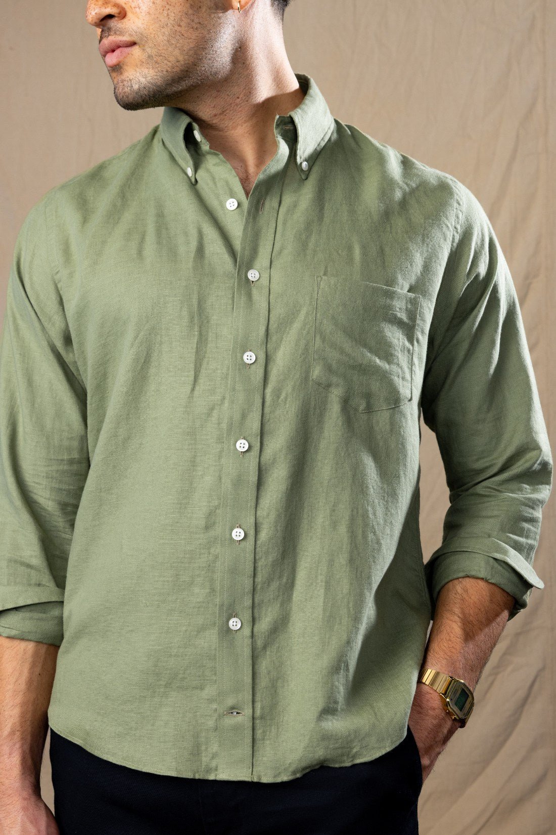 Sage Green Cotton Linen Sport Shirt