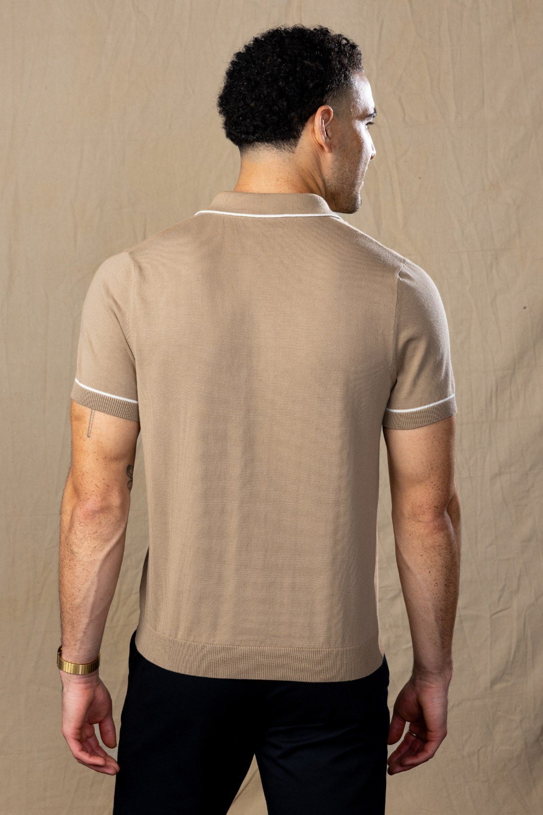 Tan and White Tipped Cotton Polo
