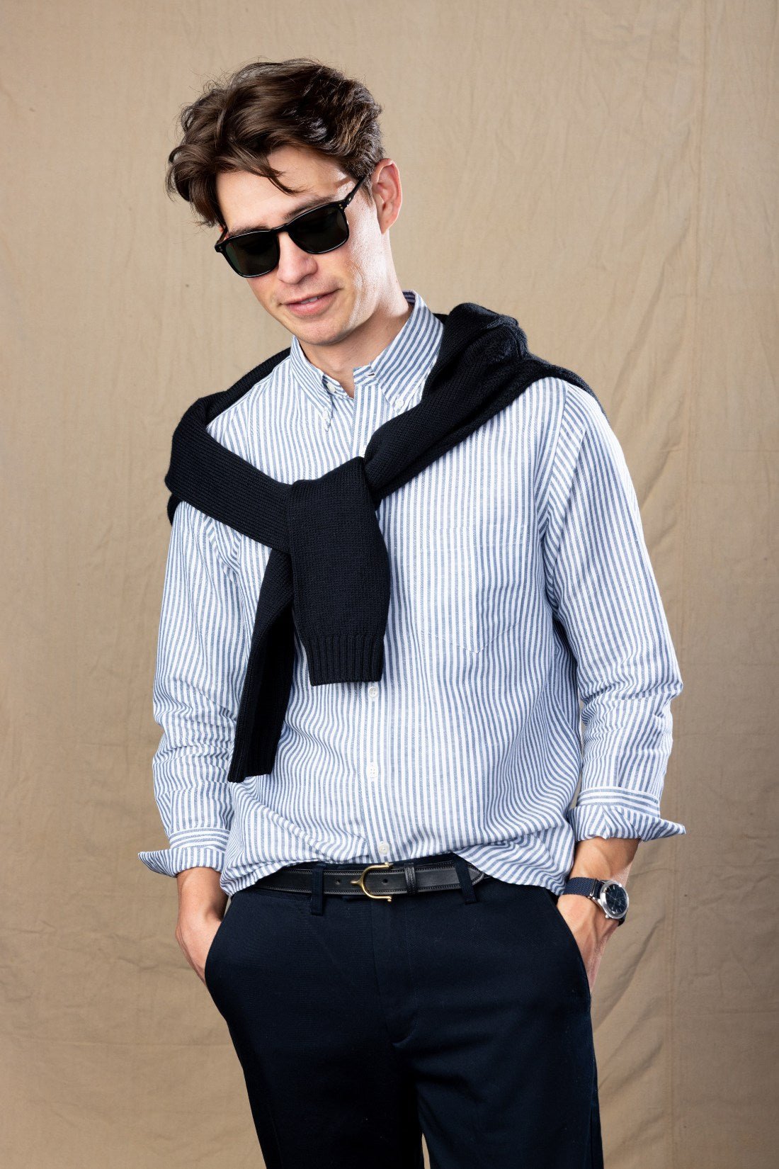 Navy Ivory University Stripe Button Collar