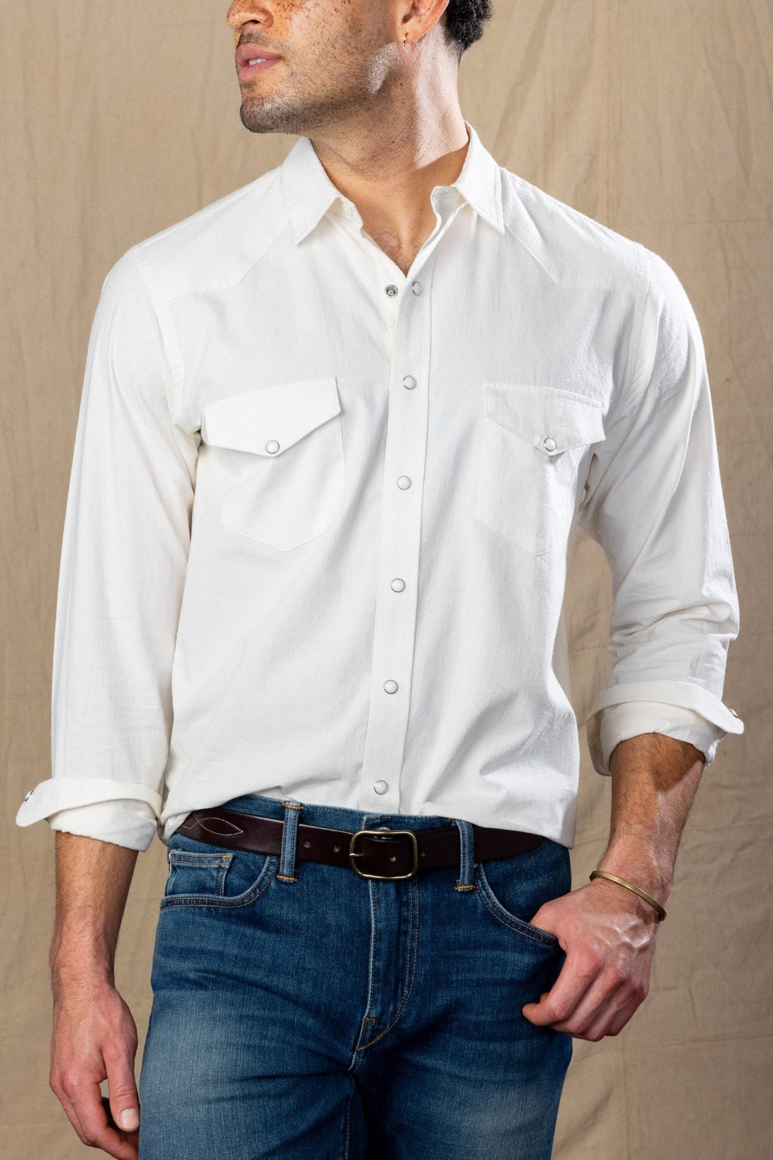 Cotton Silk Ivory Pearl Snap Western