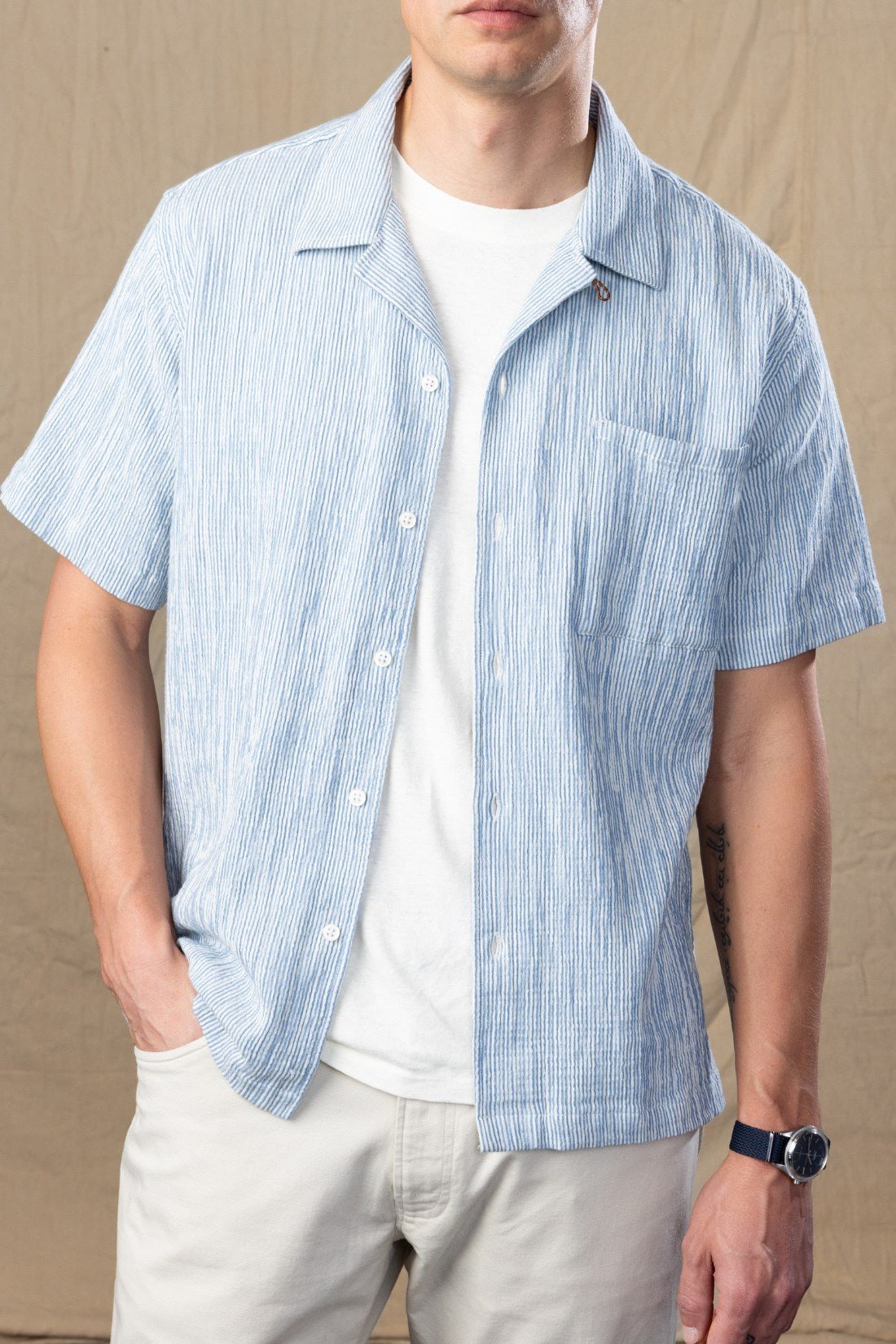 Coastal Stripe Gauze Camp Collar