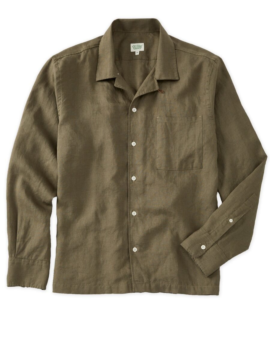 Olive Linen Camp Collar Sport Shirt