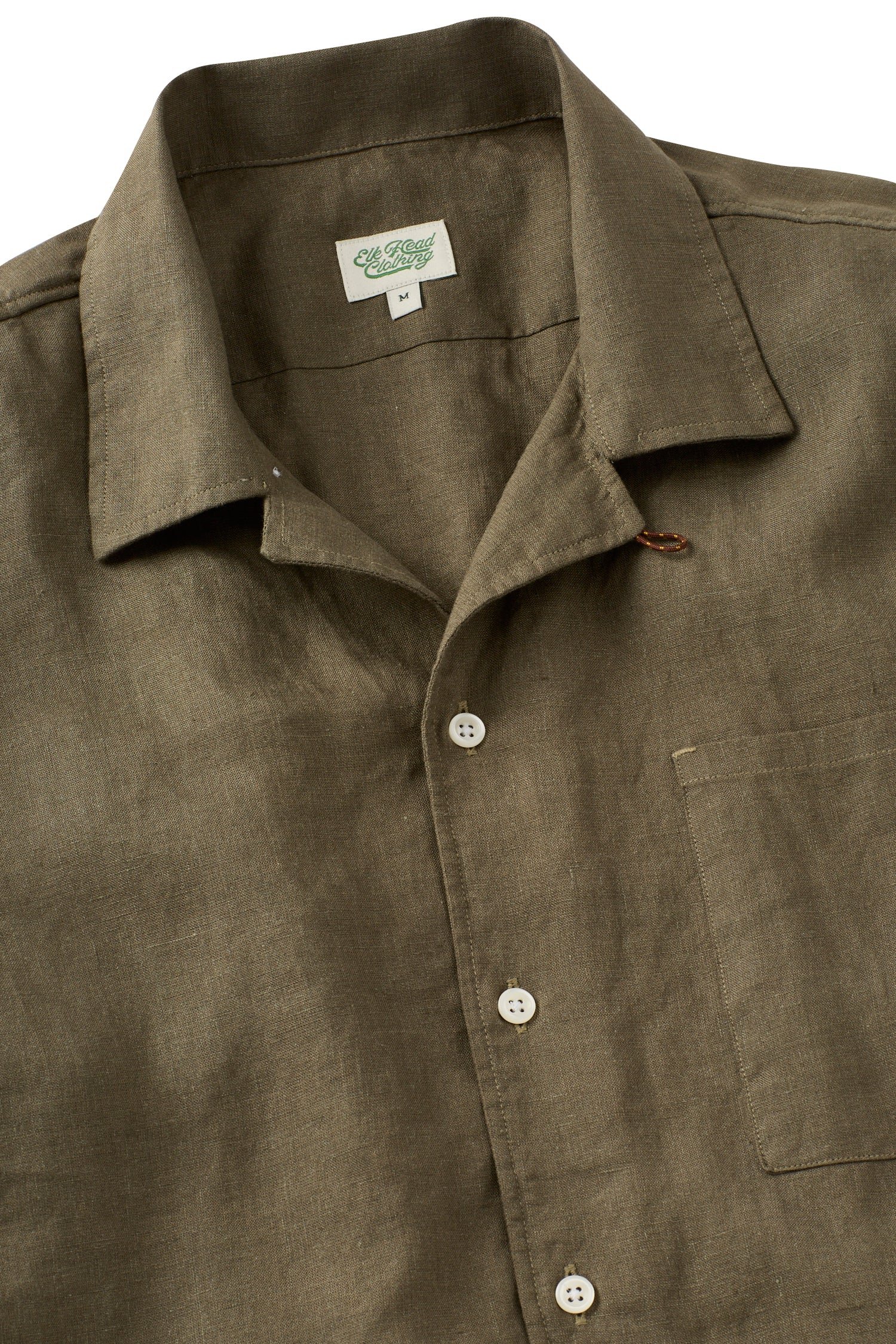 Olive Linen Camp Collar Sport Shirt