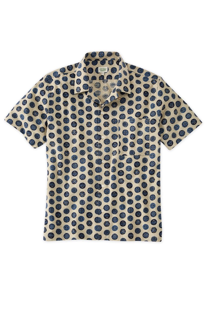 Tan and Blue Floral Camp Collar