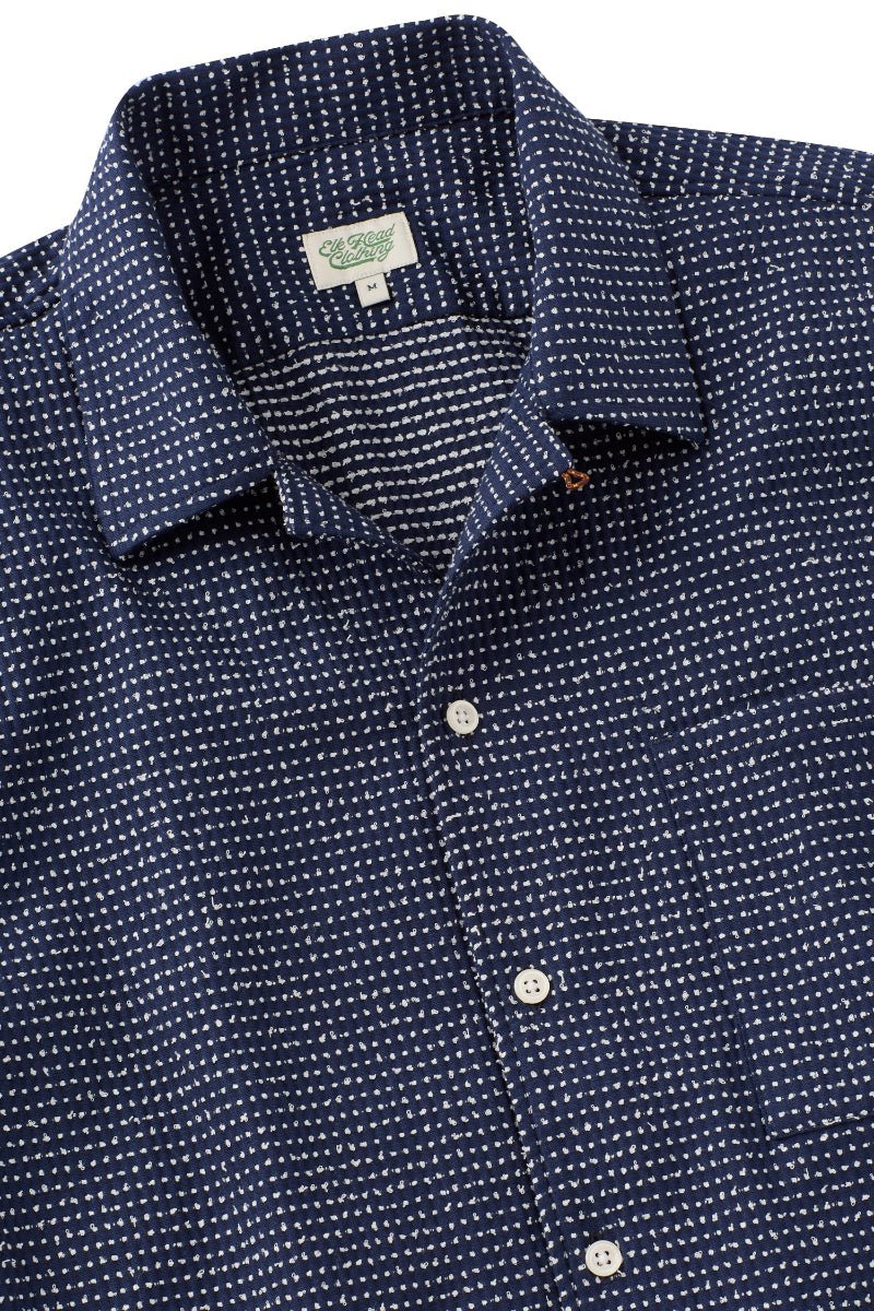 Cotton Navy White Polka camp collar