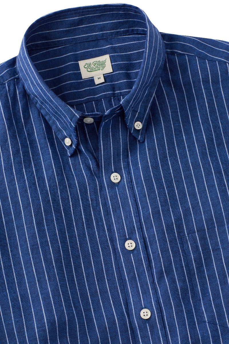 Indigo and White vertical Stripe Button Collar