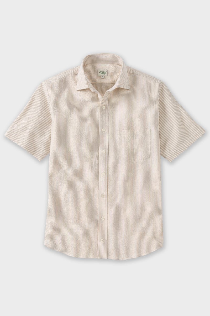 White & Tan Organic Cotton Seersucker Sport Shirt