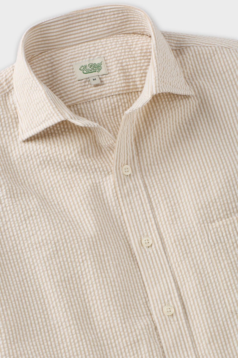 White & Tan Organic Cotton Seersucker Sport Shirt
