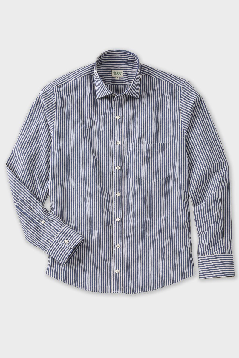 Ivory and Denim Stripe Spread Collar Shirt