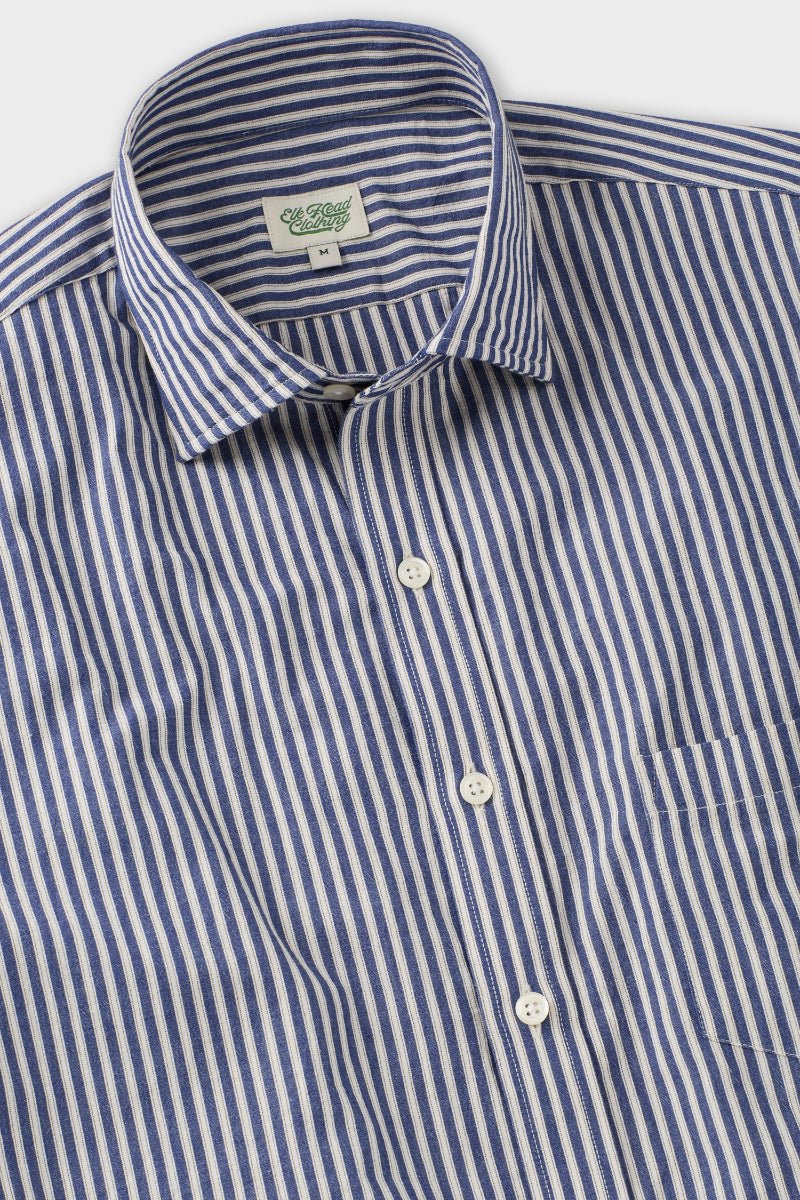 Ivory and Denim Stripe Spread Collar Shirt