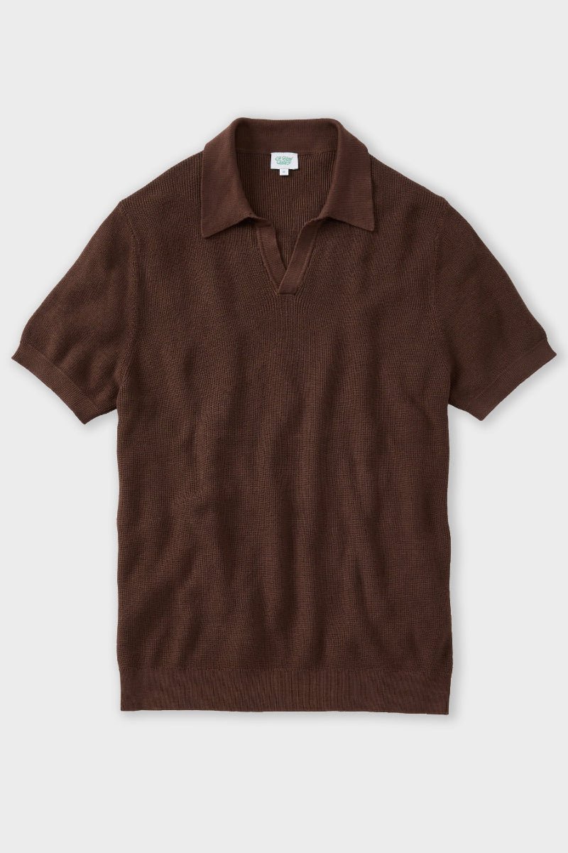 Brown Johnny Collar Rib Knit Polo