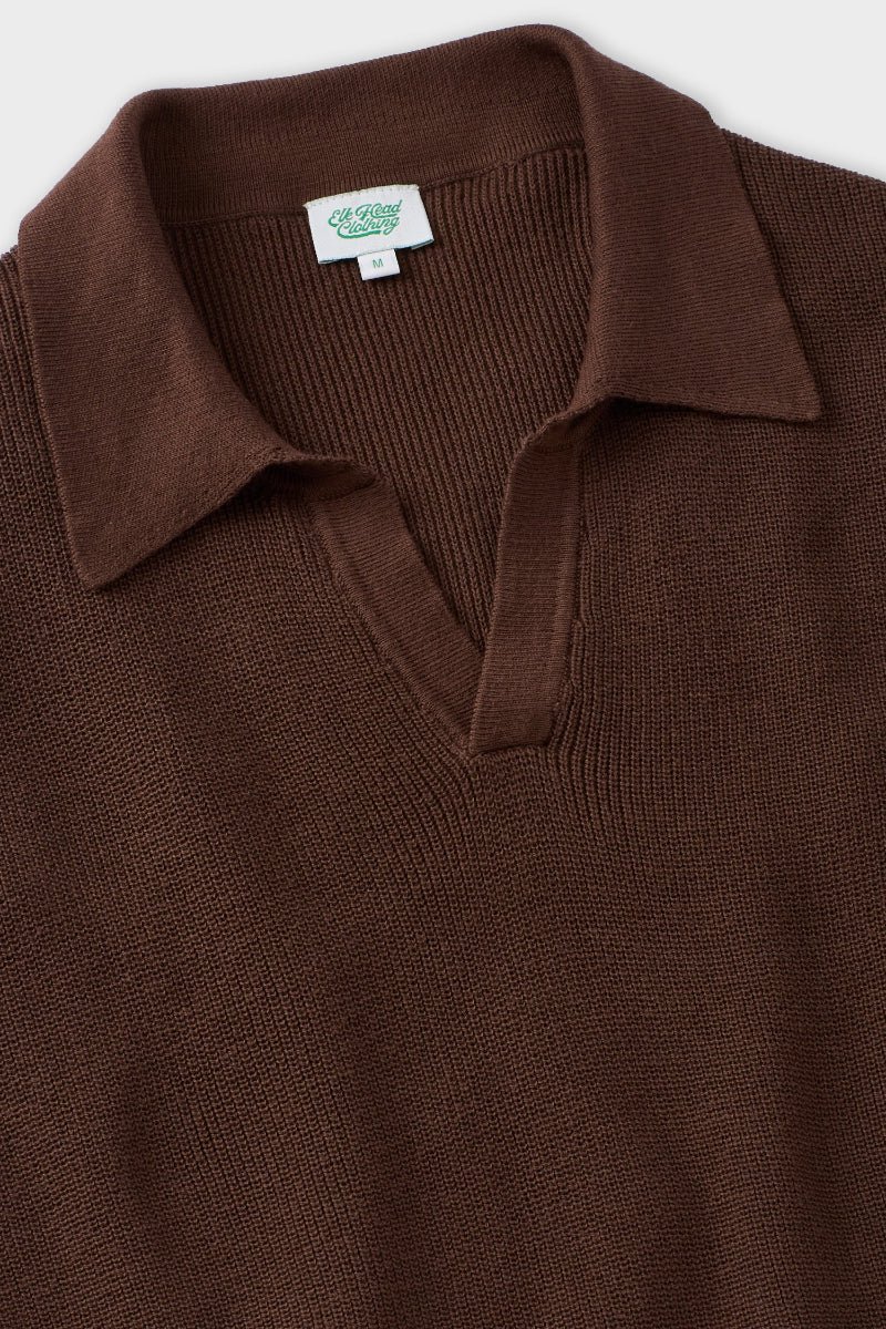 Brown Johnny Collar Rib Knit Polo