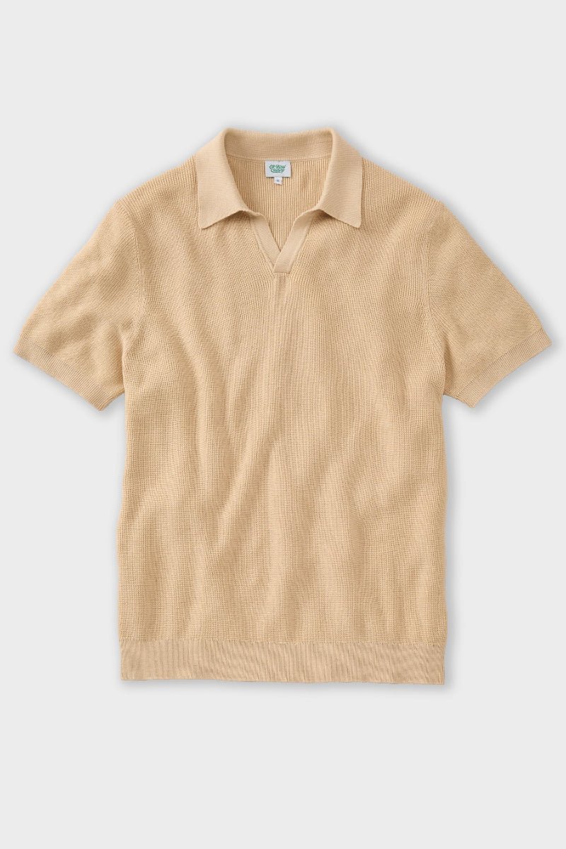 Beige Johnny Collar Rib Knit Polo