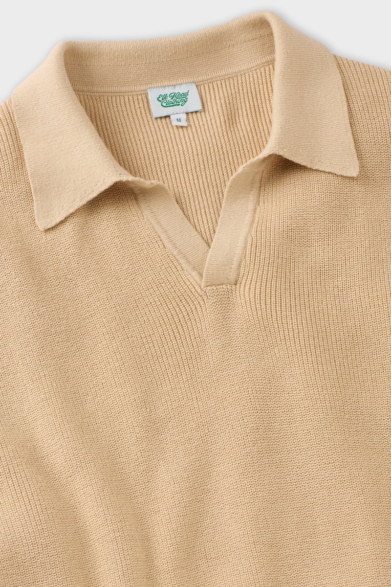 Beige Johnny Collar Rib Knit Polo