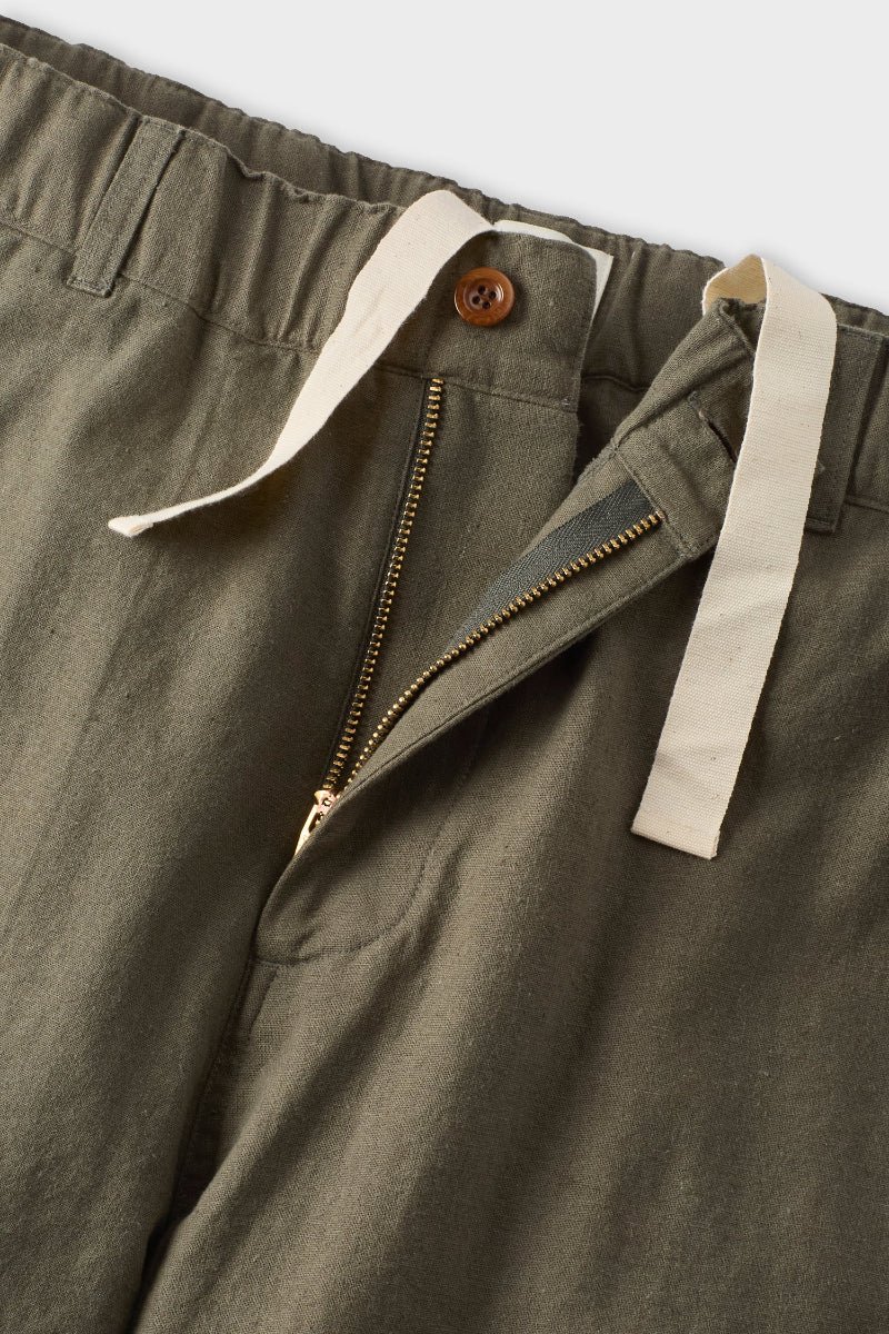 Olive Cotton Linen Field Shorts