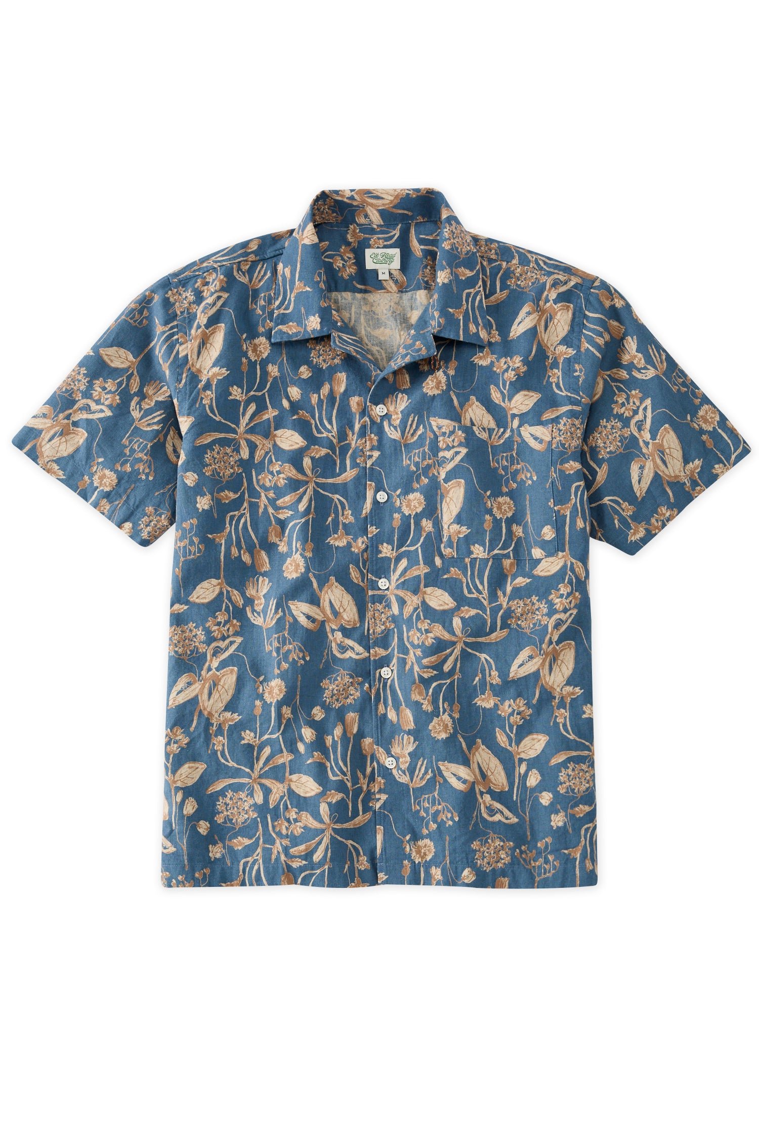 Japanese Linen Blue and Tan Flora Short sleeve Sport Shirt