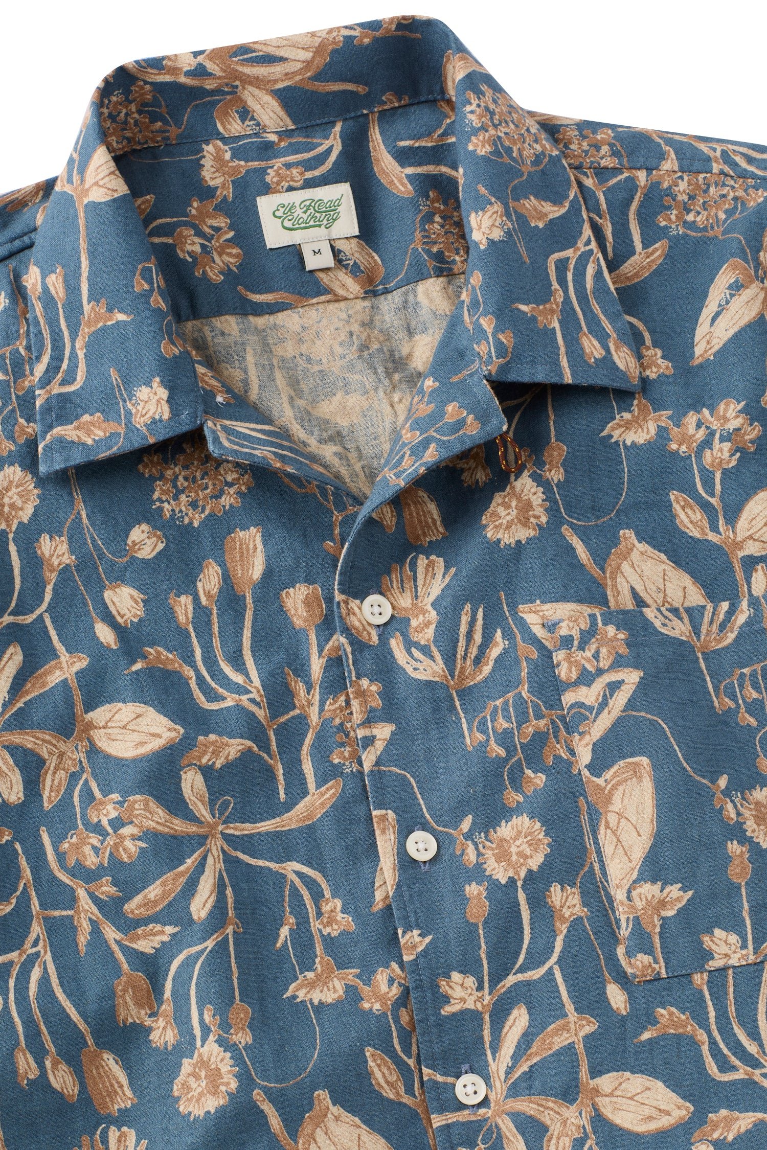 Japanese Linen Blue and Tan Flora Short sleeve Sport Shirt