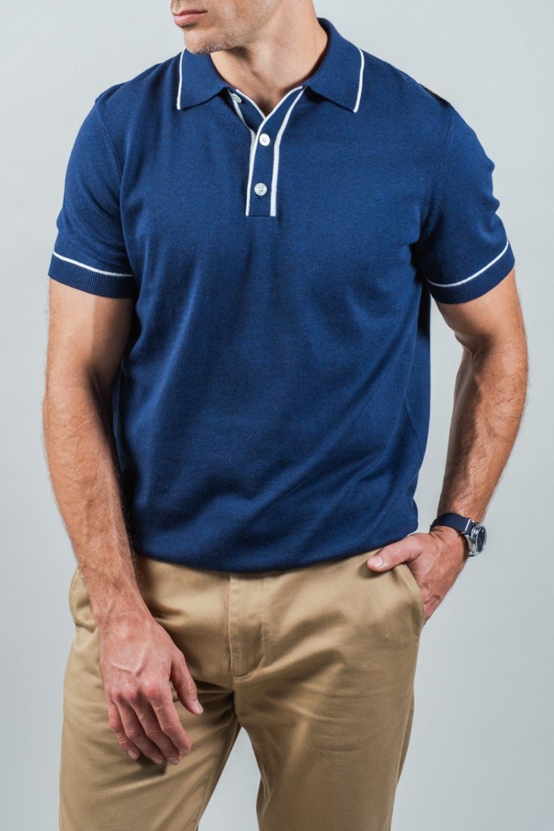 Blue Mélange White Tipped Coton Polo